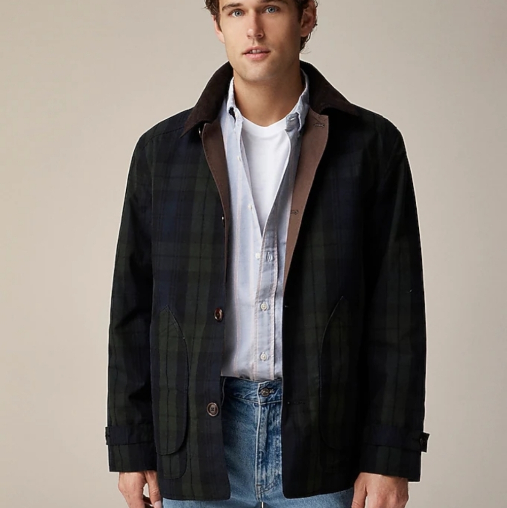 J Crew Waxed 1983 Barn Jacket CB613 Size L NWT Plaid Waterproof